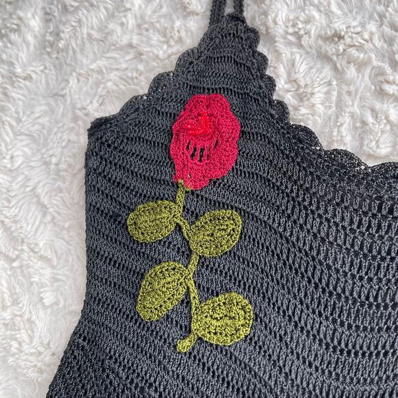 Cache crochet beaded rose floral embroidered maxi dress cocktail fringe‎ hem S - Picture 10 of 17